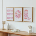 3 Pc Set Pink Western Theme Wall Art, - Dorm Room Essentials