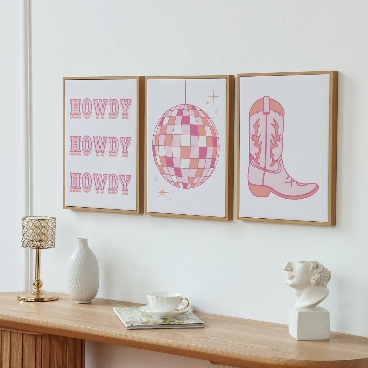 3 Pc Set Pink Western Theme Wall Art, - Dorm Room Essentials