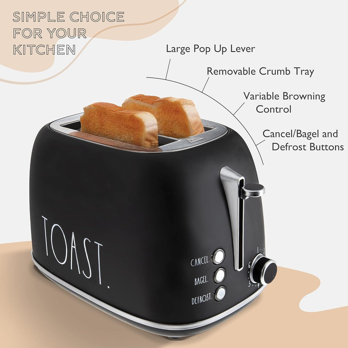 Rae Dunn 2-Slice Toaster, Stainless - Dorm Room Essentials