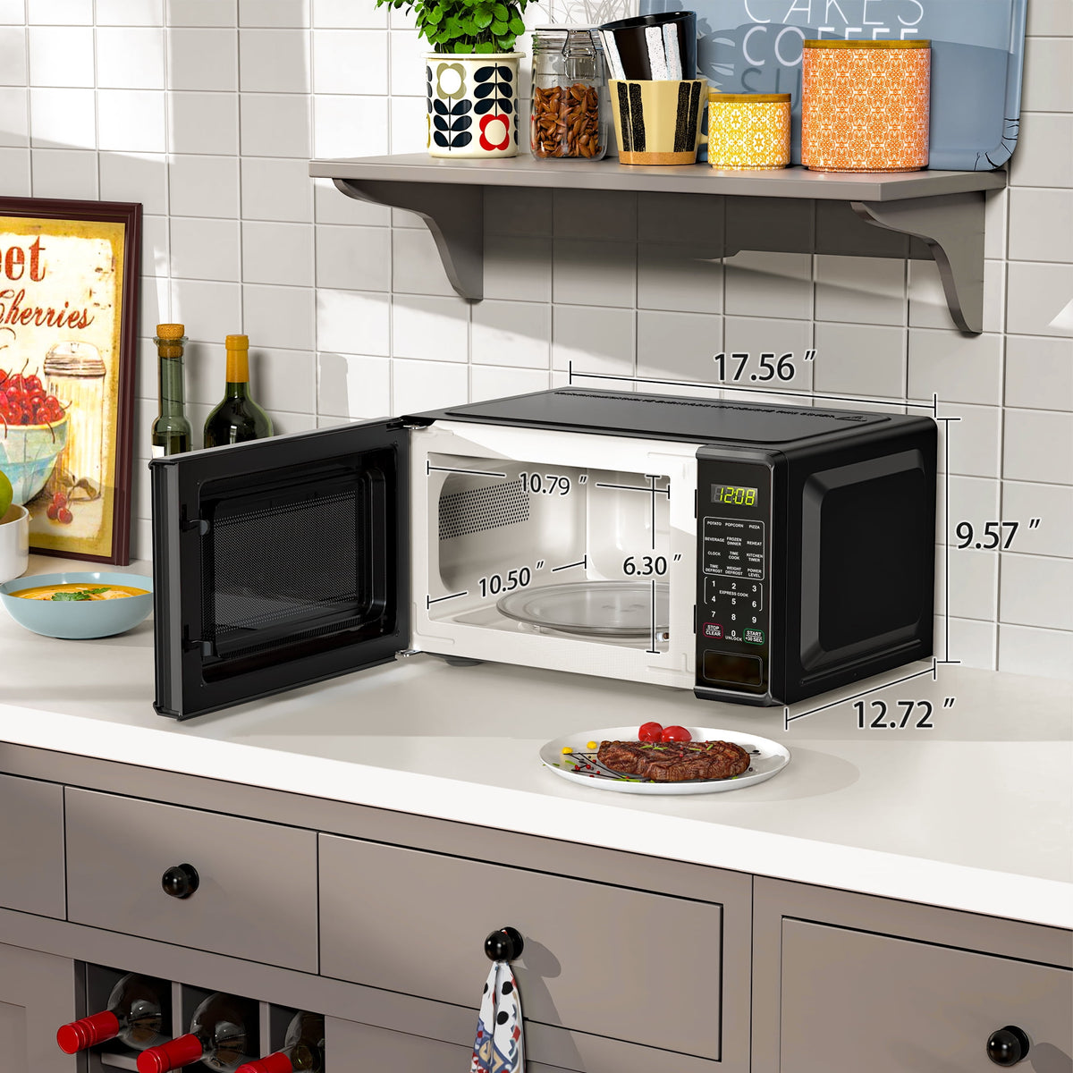 0.7 Cu ft Countertop Microwave Oven, - Dorm Room Essentials