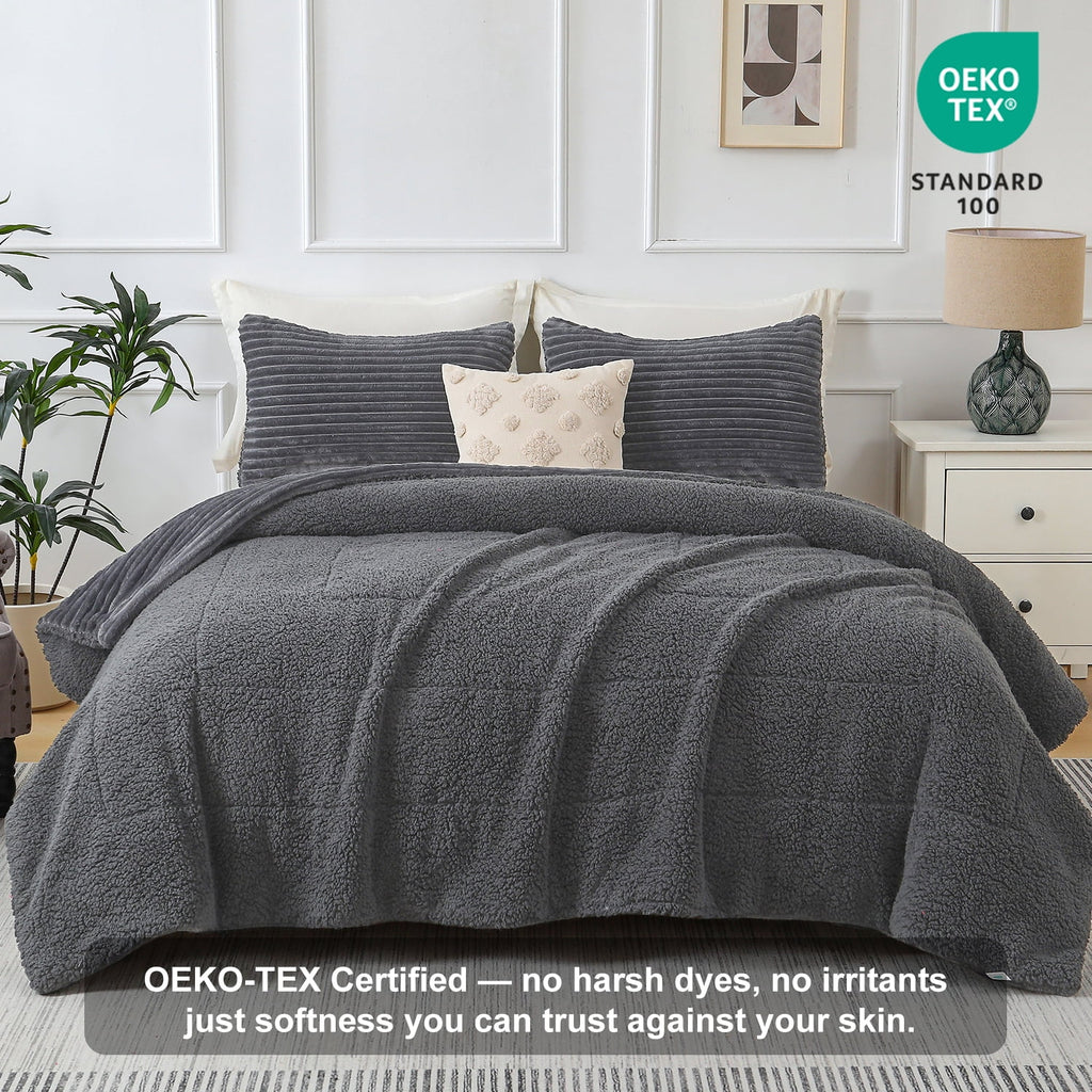3 Piece Fleece Queen Comforter Set - - Comforter Set