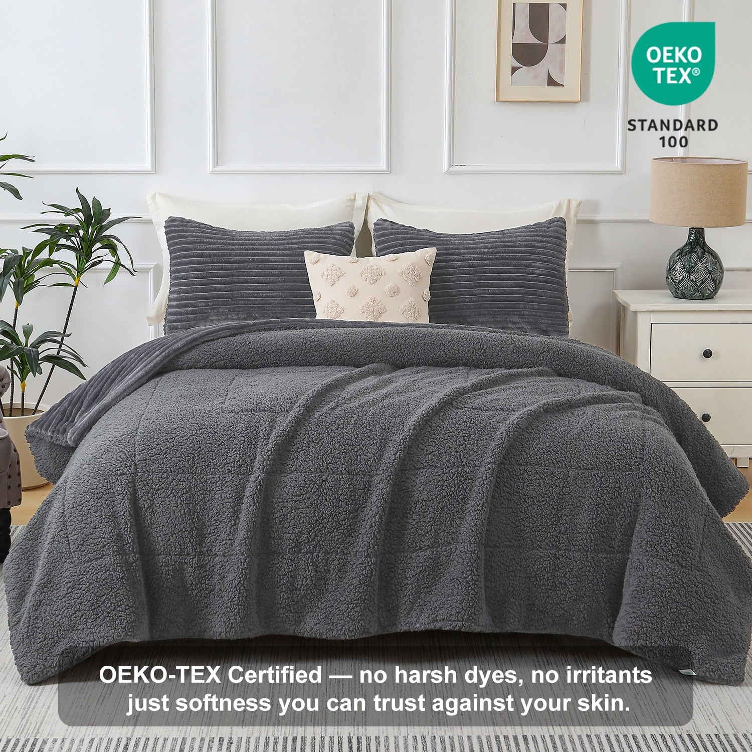 3 Piece Fleece Queen Comforter Set - - Comforter Set