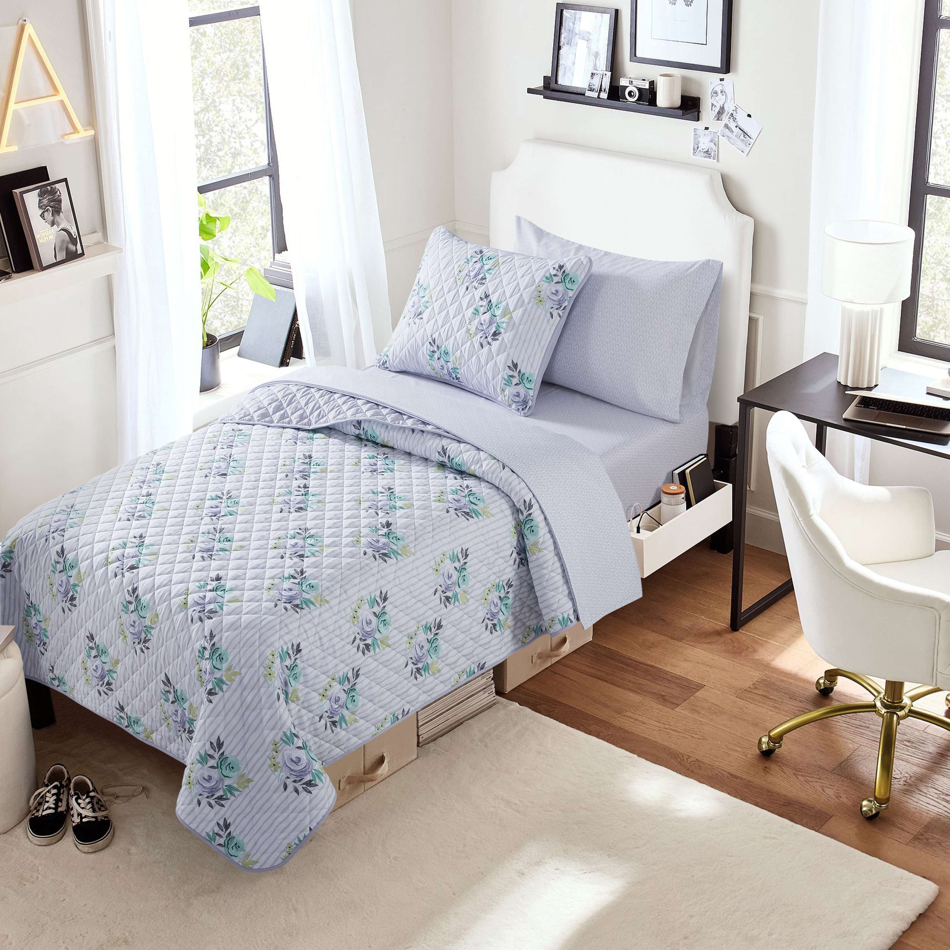 2-Piece Reversible Quilt Set, Flora, - Microfiber Quilt Set