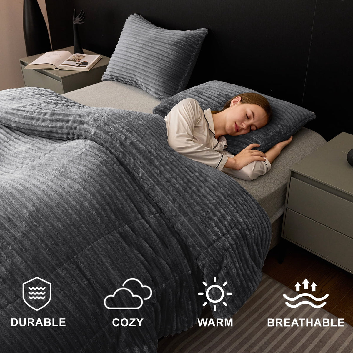 3 Piece Fleece Queen Comforter Set - - Comforter Set