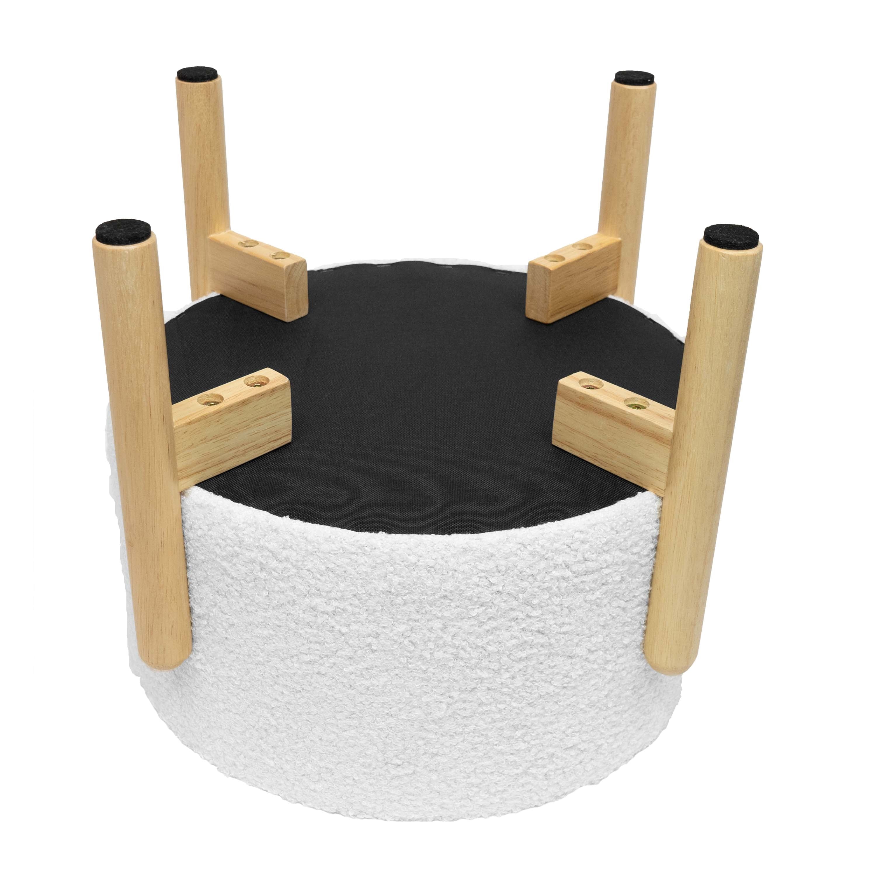 Modern Dowel Ottoman, Cream Boucle - Dorm Room Essentials