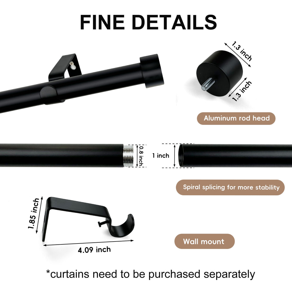 MaKefeile Classic 48 Inch Black Curtain - Adjustable Curtain Rod