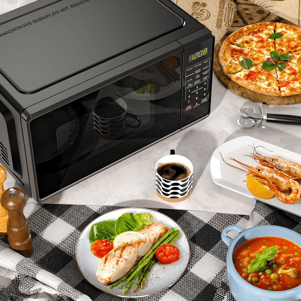 0.7 Cu ft Countertop Microwave Oven, - Dorm Room Essentials