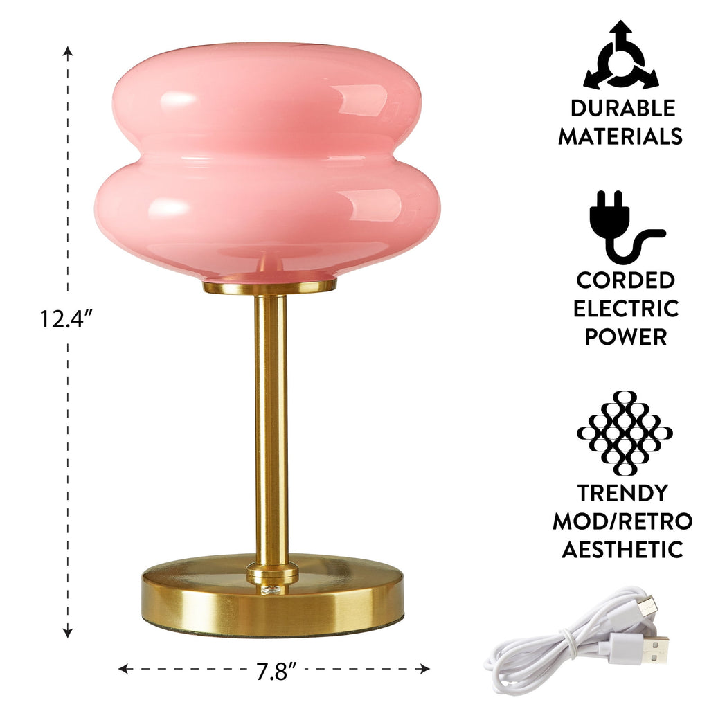 Pink Double Bubble Glass Table Lamp, - Modern Table Lamp