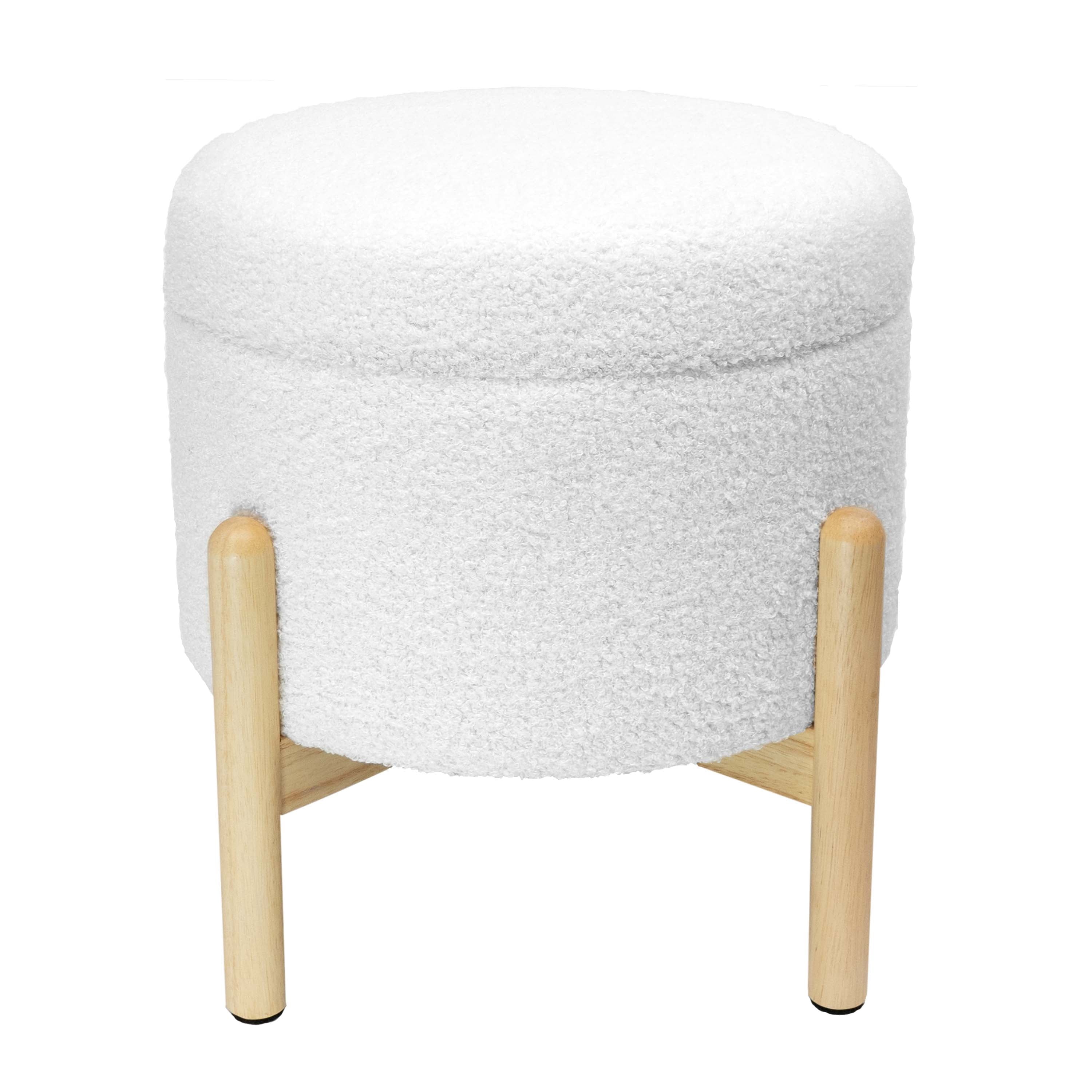 Modern Dowel Ottoman, Cream Boucle - Dorm Room Essentials