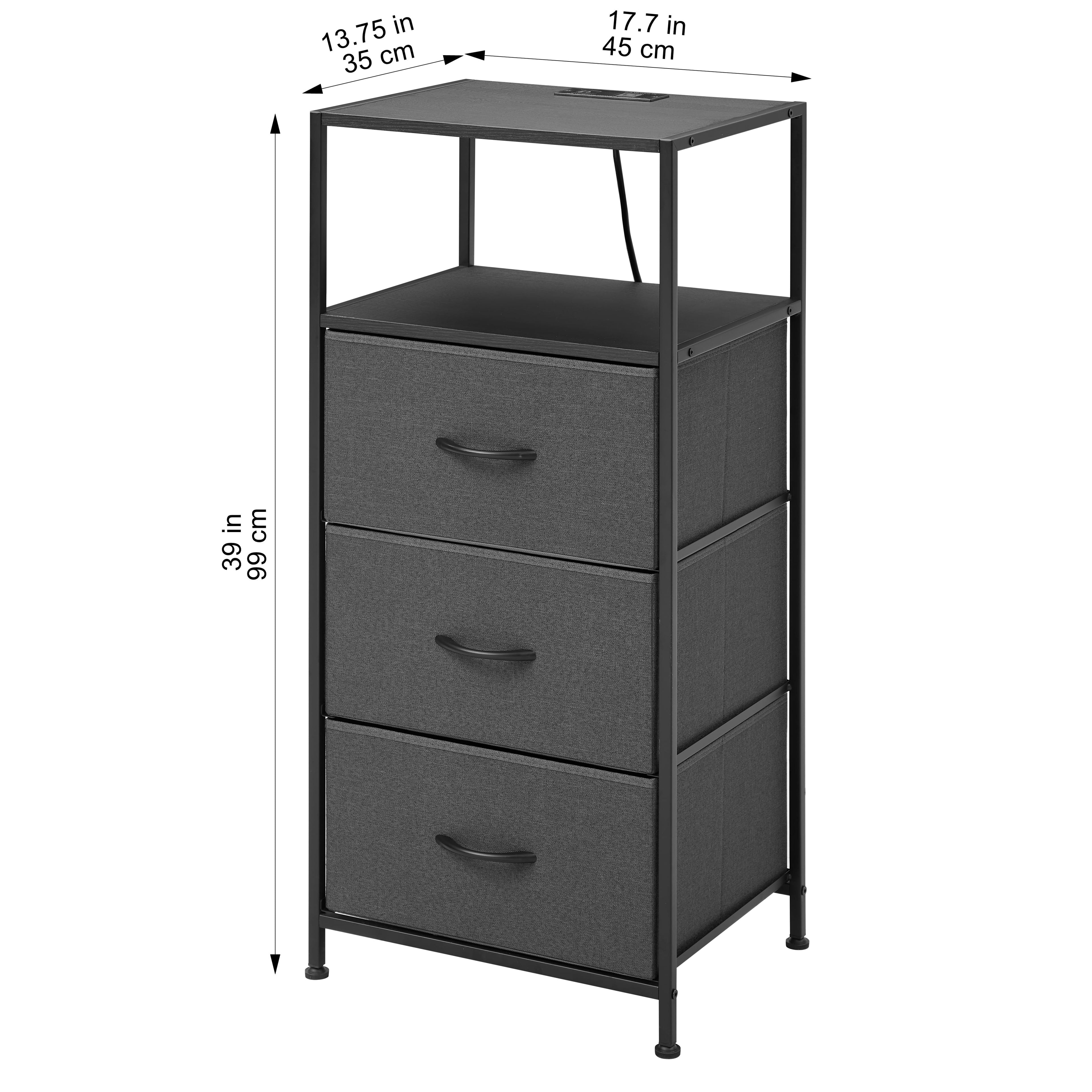 3 Drawer Fabric Nightstand with USB, - Dorm Room Essentials