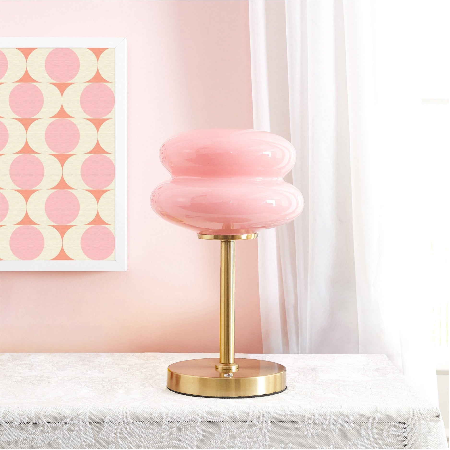 Pink Double Bubble Glass Table Lamp, - Modern Table Lamp