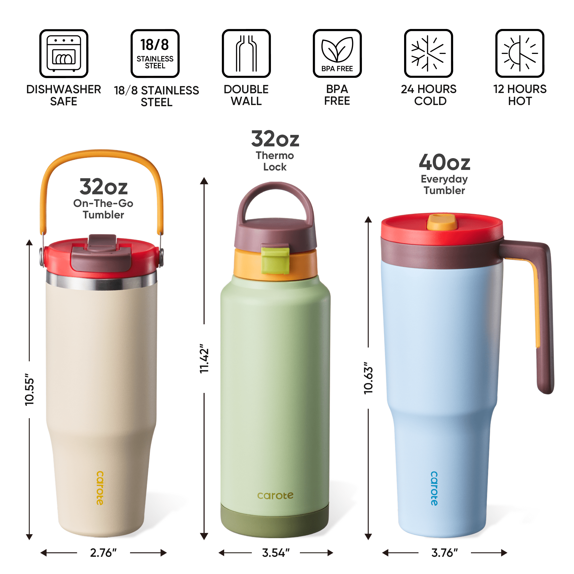 Carote 3pcs Insulated Stainless Steel - Dorm Room Essentials
