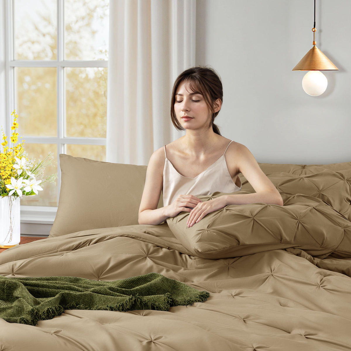 Queen Comforter Set, 7 Pieces Beige - Comforter Set