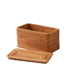 Brown Rattan Organizer Basket with Lid - Dorm Room Essentials
