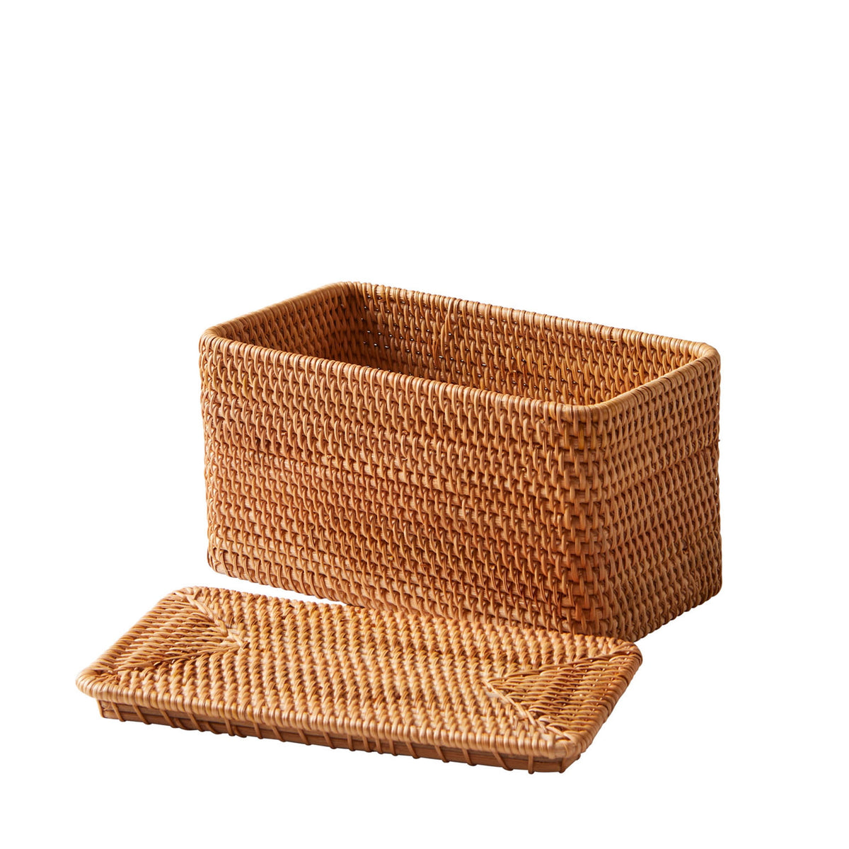 Brown Rattan Organizer Basket with Lid - Dorm Room Essentials