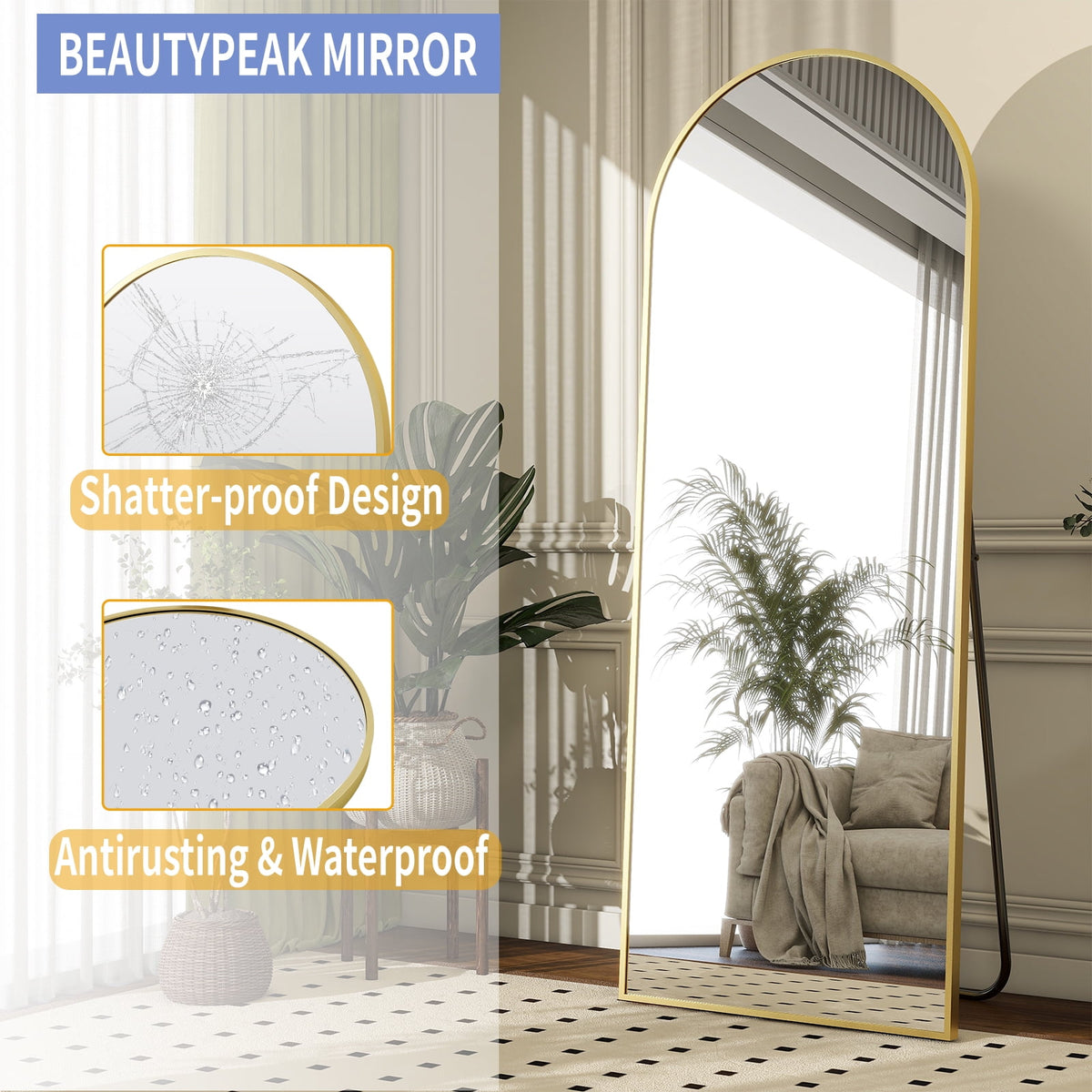 64"x 21" Full Length Mirror Arched - Full Length Mirror