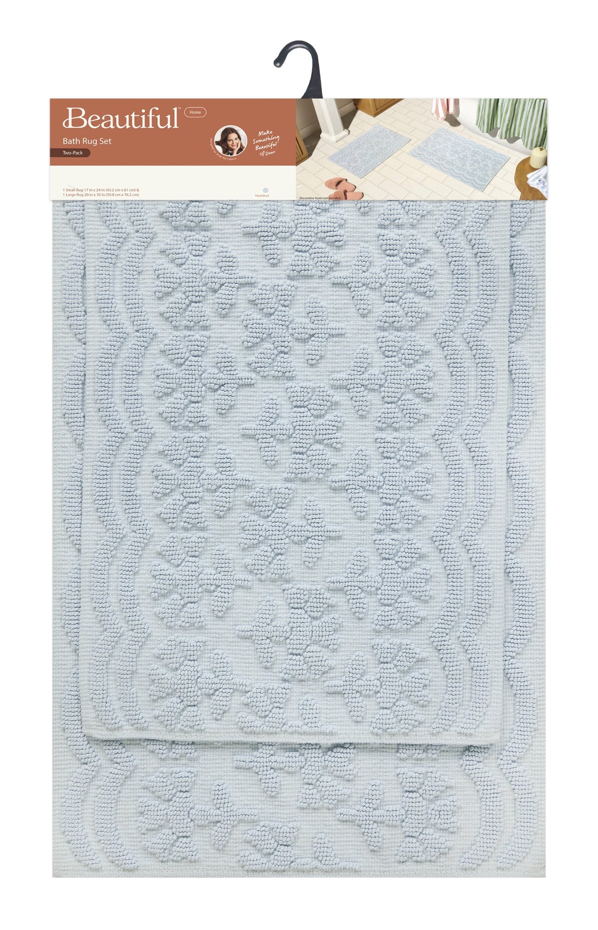 Floral Block Scallop 2 Piece Bath Rug - Washable Area Rug