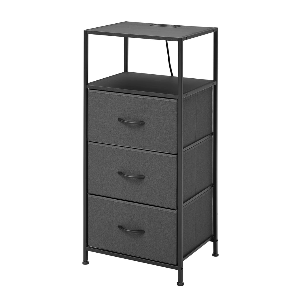 3 Drawer Fabric Nightstand with USB, - Dorm Room Essentials