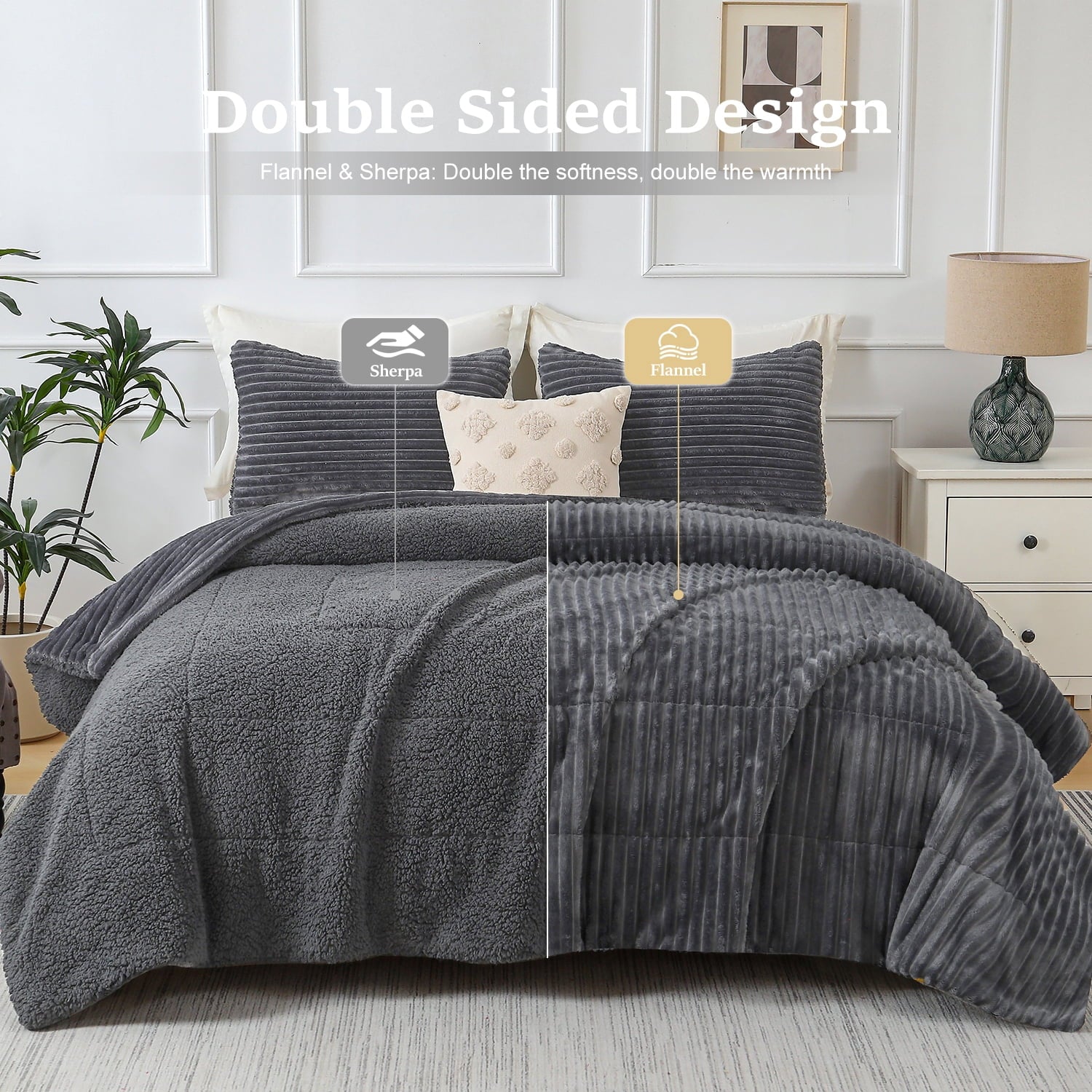 3 Piece Fleece Queen Comforter Set - - Comforter Set