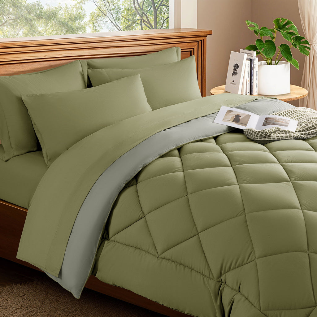 Sonoro Kate Queen Comforter Set Sage - Waterproof Mattress Protector