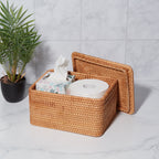 Brown Rattan Organizer Basket with Lid - Dorm Room Essentials