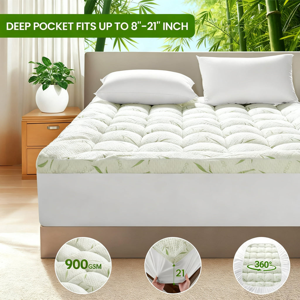 Cooling Bamboo Mattress Topper, 900GSM - Cooling Mattress Topper