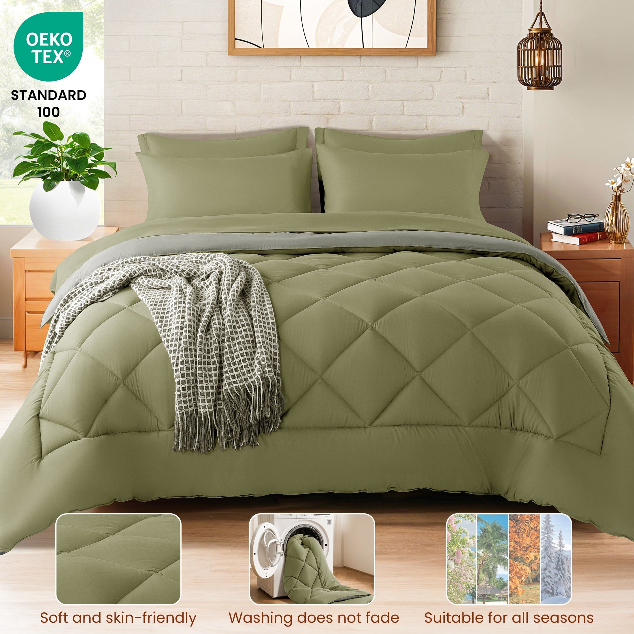 Sonoro Kate Queen Comforter Set Sage - Waterproof Mattress Protector
