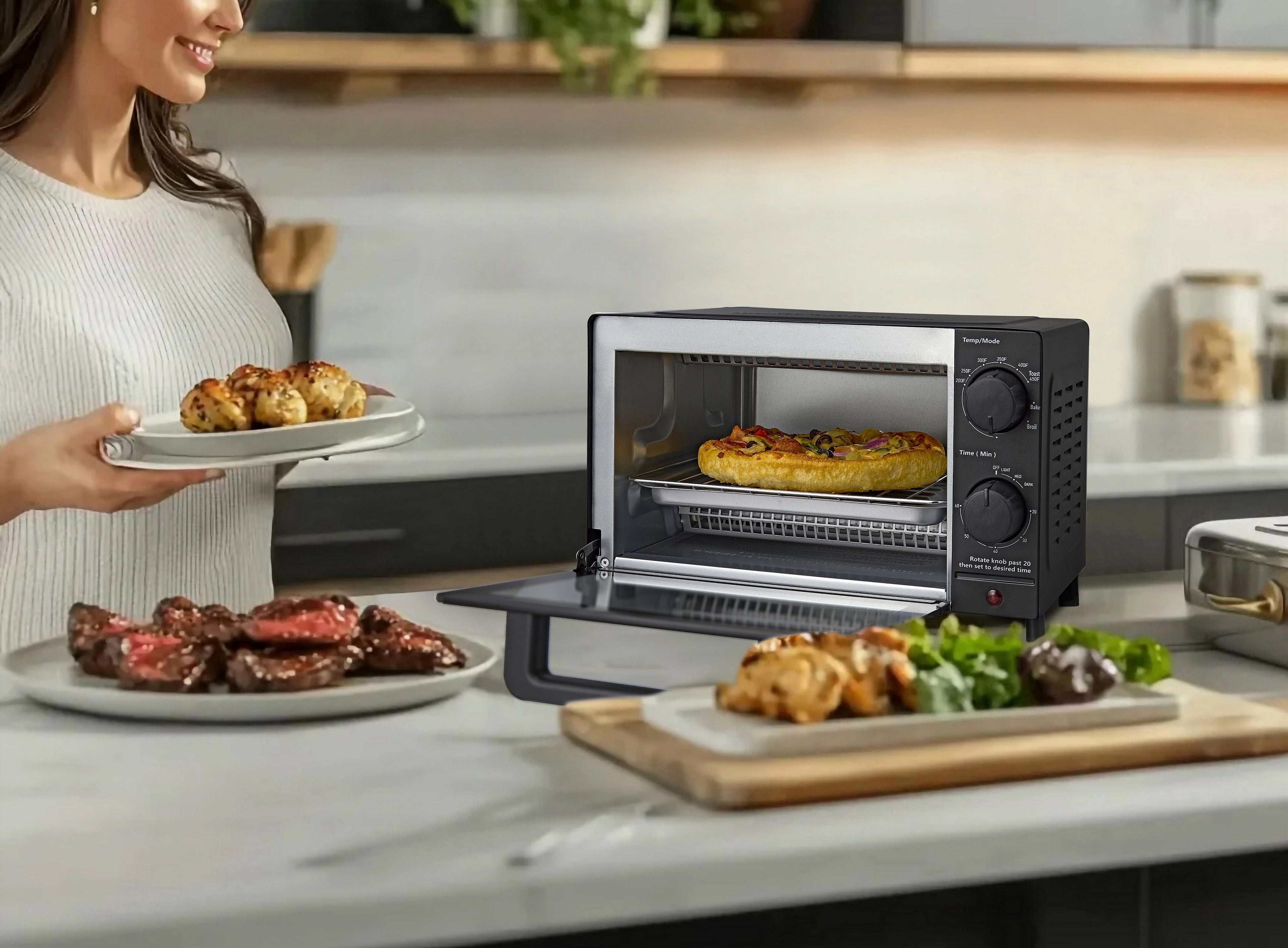 4 Slice Countertop Toaster Oven with 3 - Dorm Room Essentials