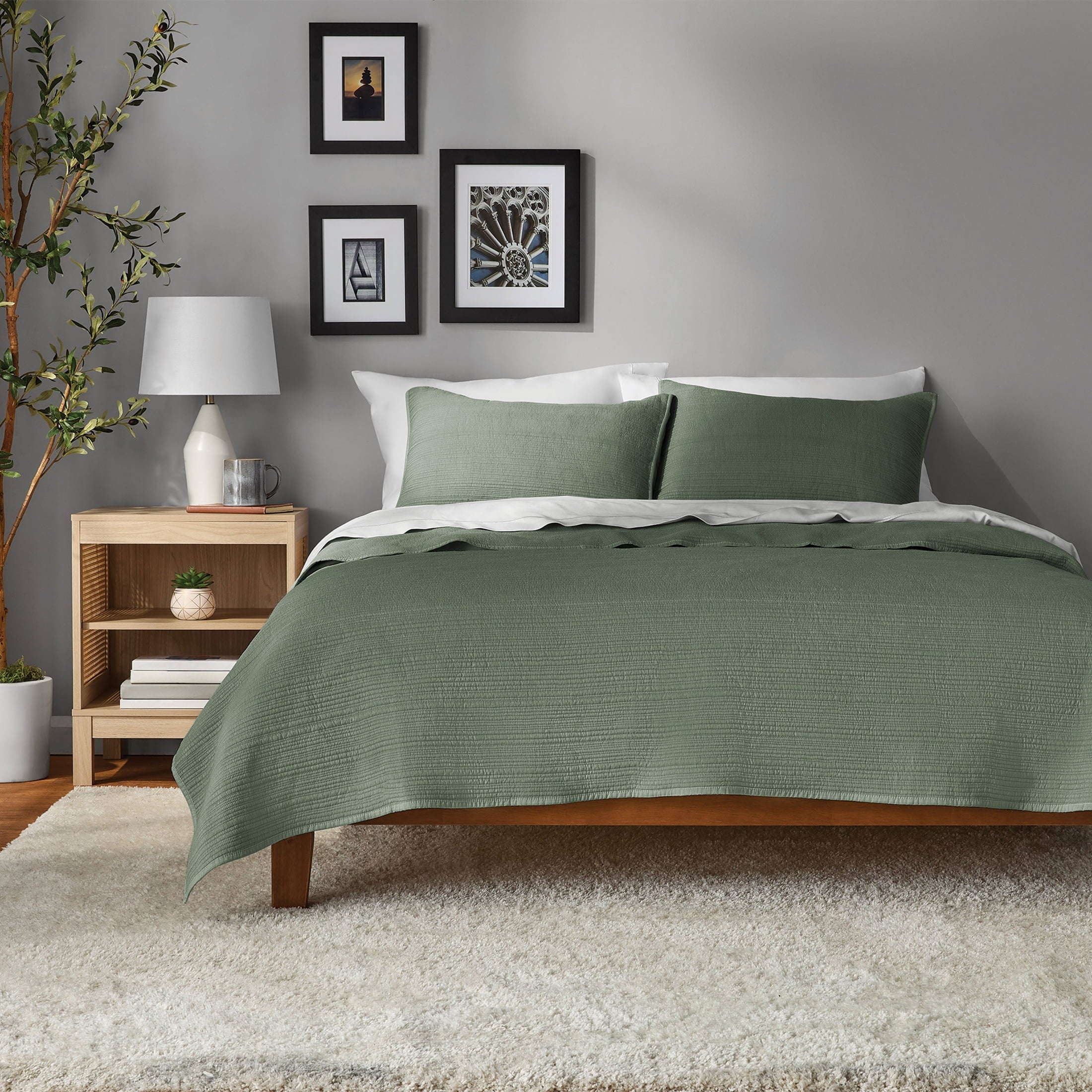 Garment Washed Stripe Quilt - Microfiber Quilt Set