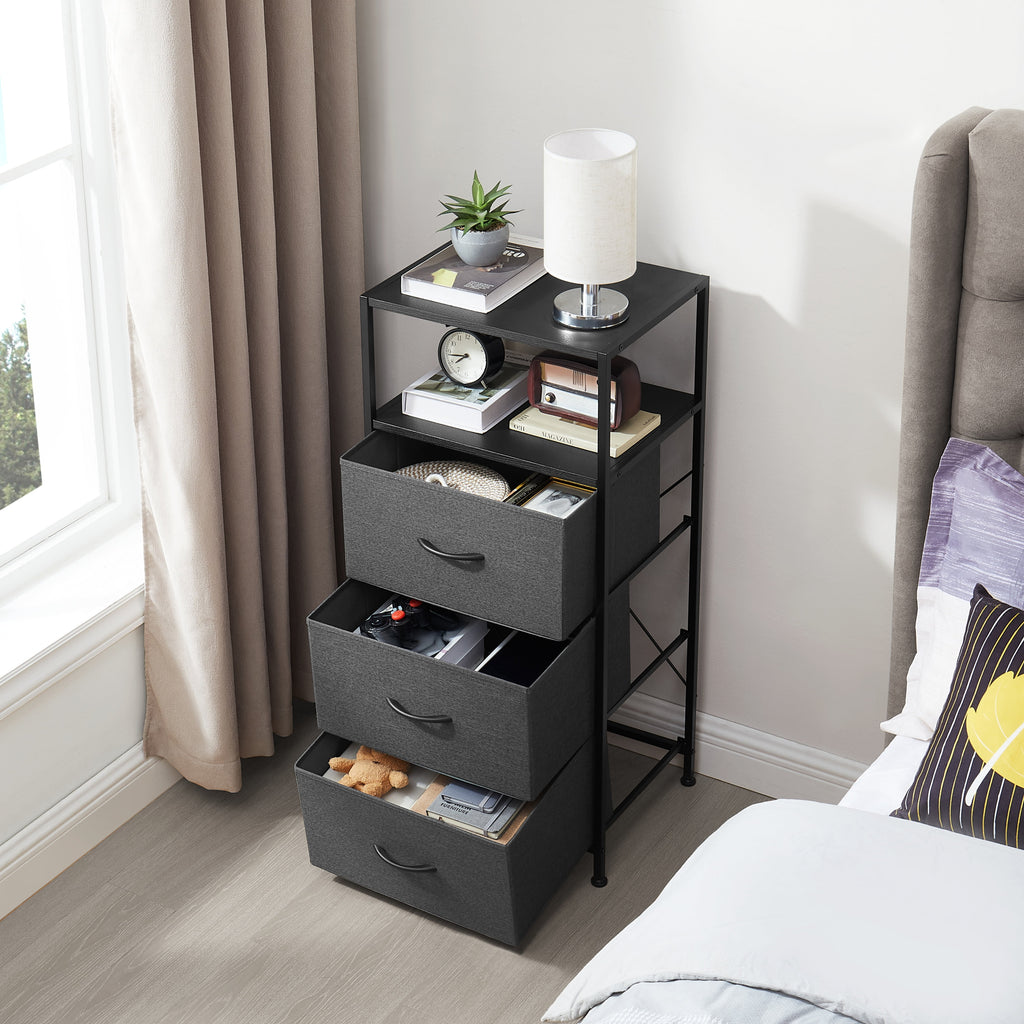 3 Drawer Fabric Nightstand with USB, - Dorm Room Essentials