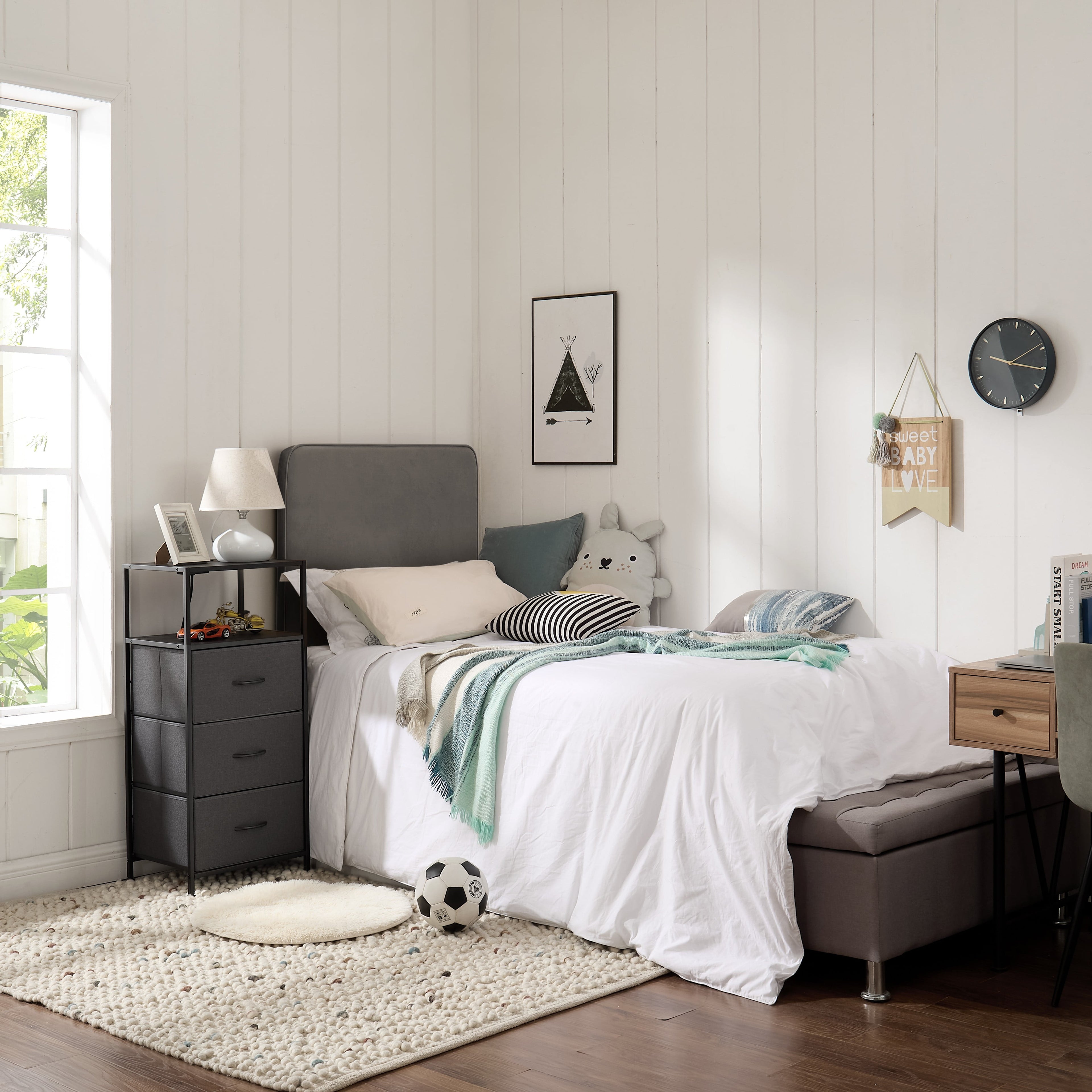 3 Drawer Fabric Nightstand with USB, - Dorm Room Essentials