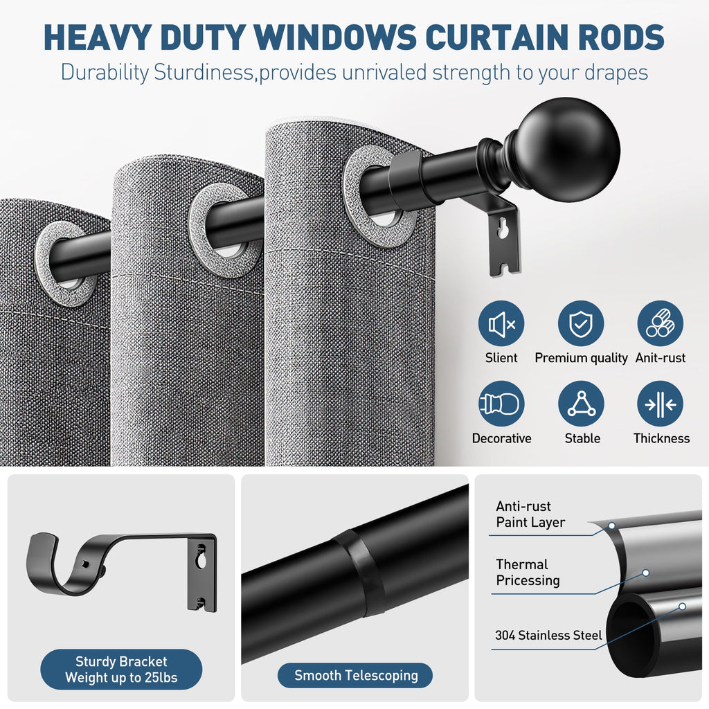 Single Curtain Rods for Windows 32 to - Adjustable Curtain Rod
