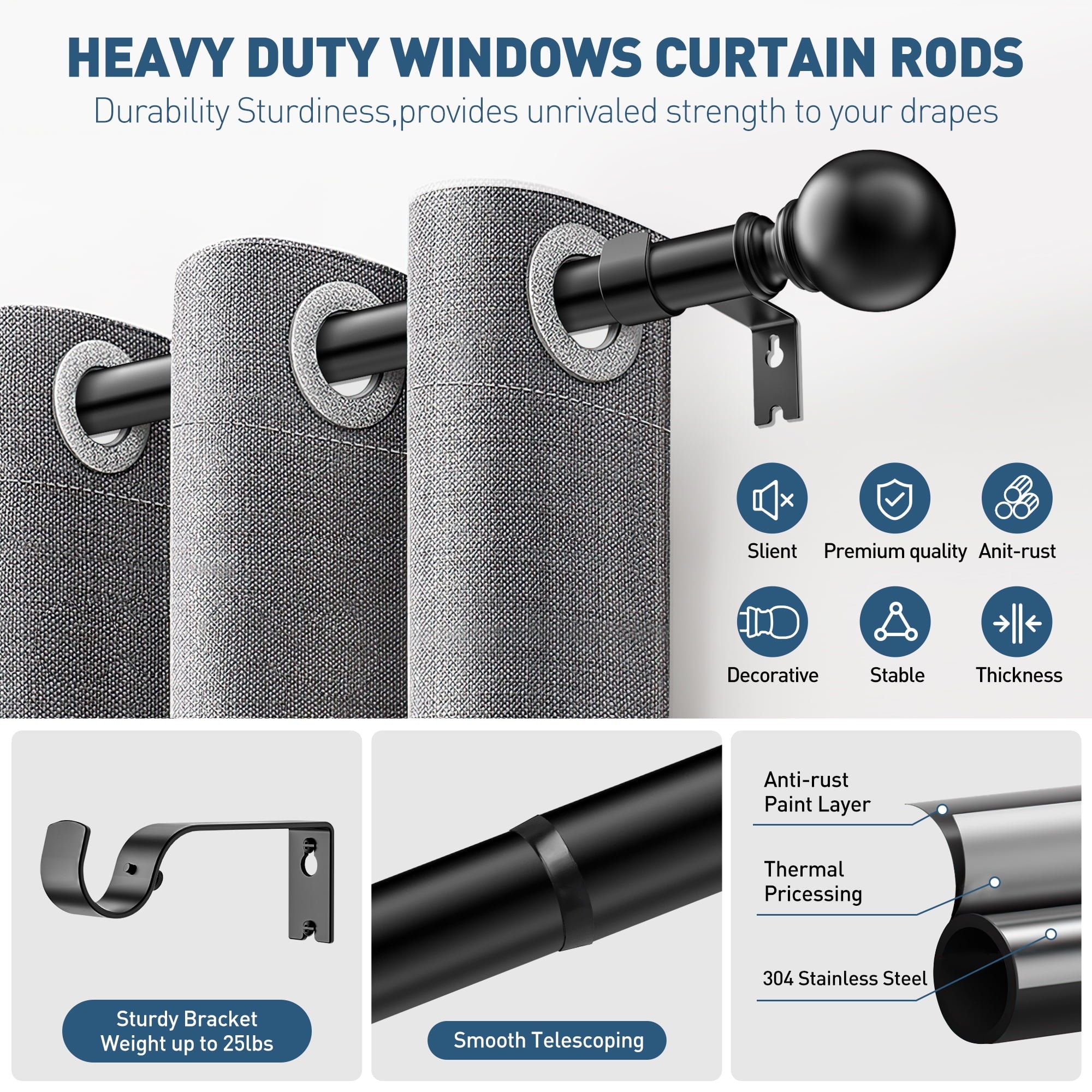 Single Curtain Rods for Windows 32 to - Adjustable Curtain Rod