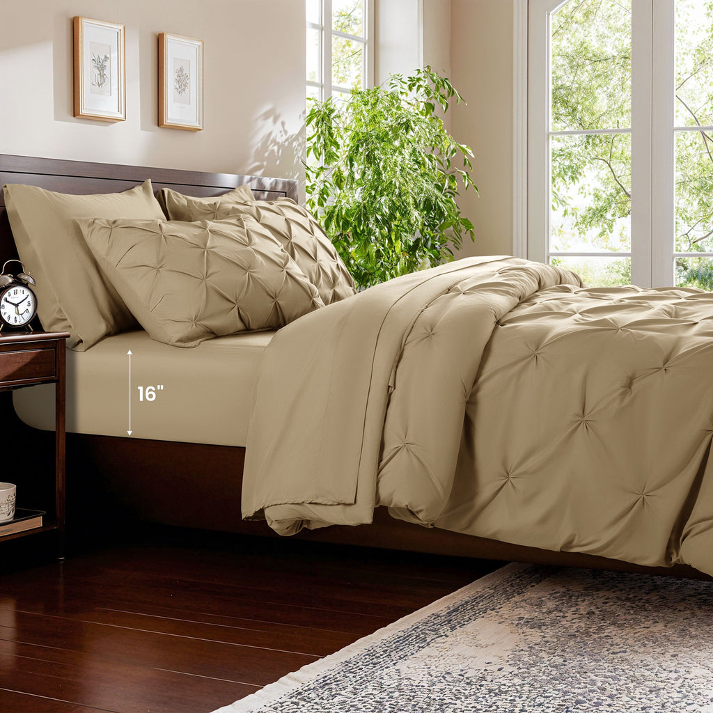 Queen Comforter Set, 7 Pieces Beige - Comforter Set