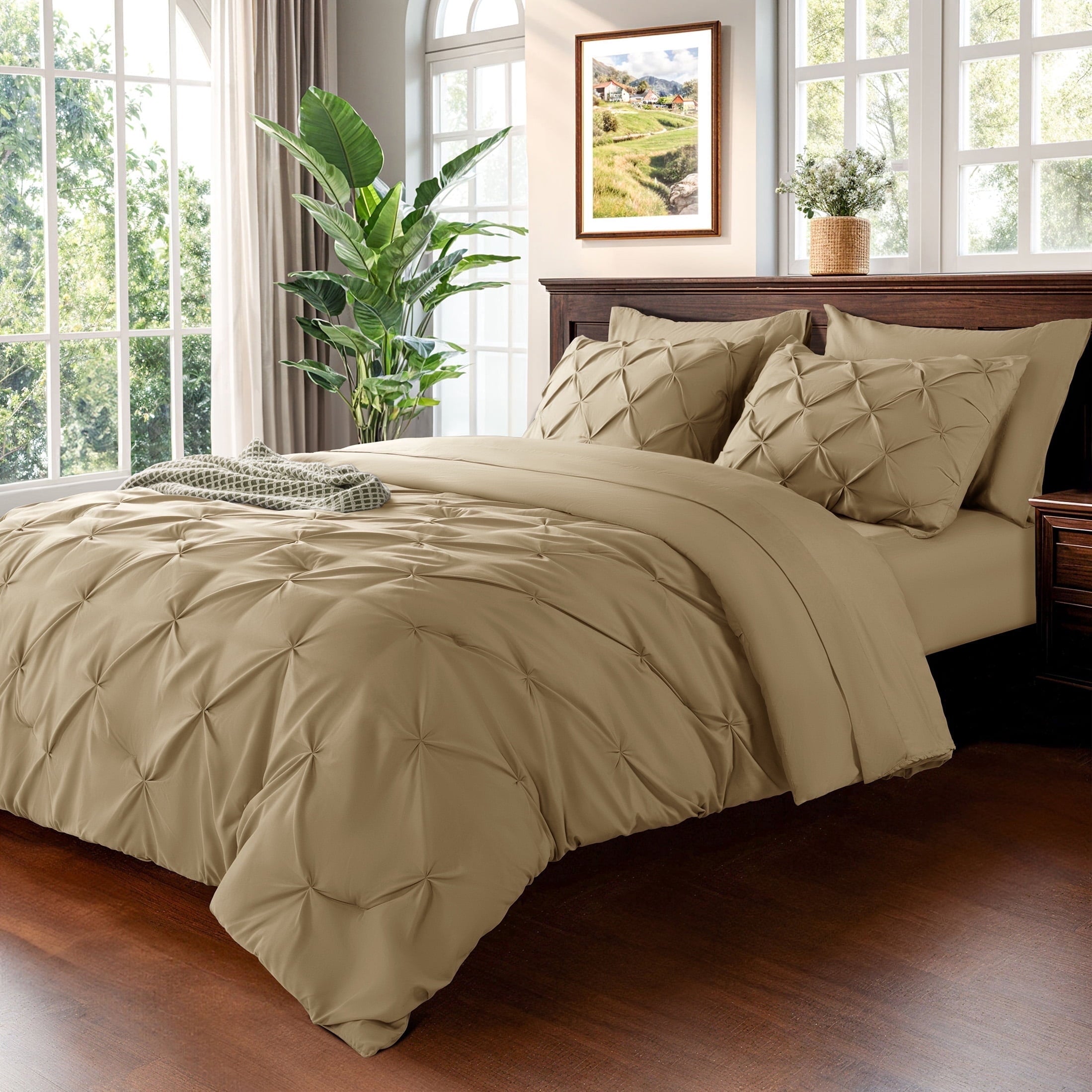 Queen Comforter Set, 7 Pieces Beige - Comforter Set