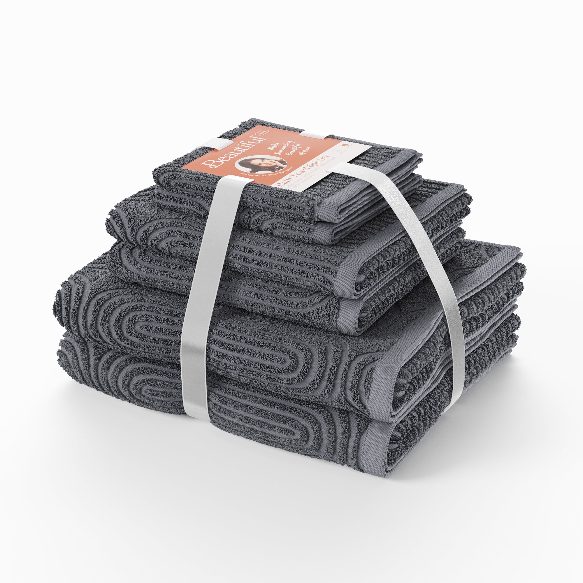 6-Piece Textured Bath Towel Set, Soft - Cotton Bath Towel Set