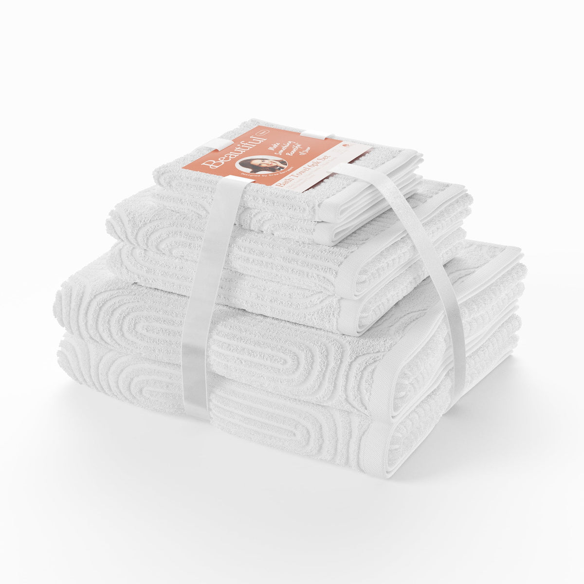 6-Piece Textured Bath Towel Set, Soft - Cotton Bath Towel Set