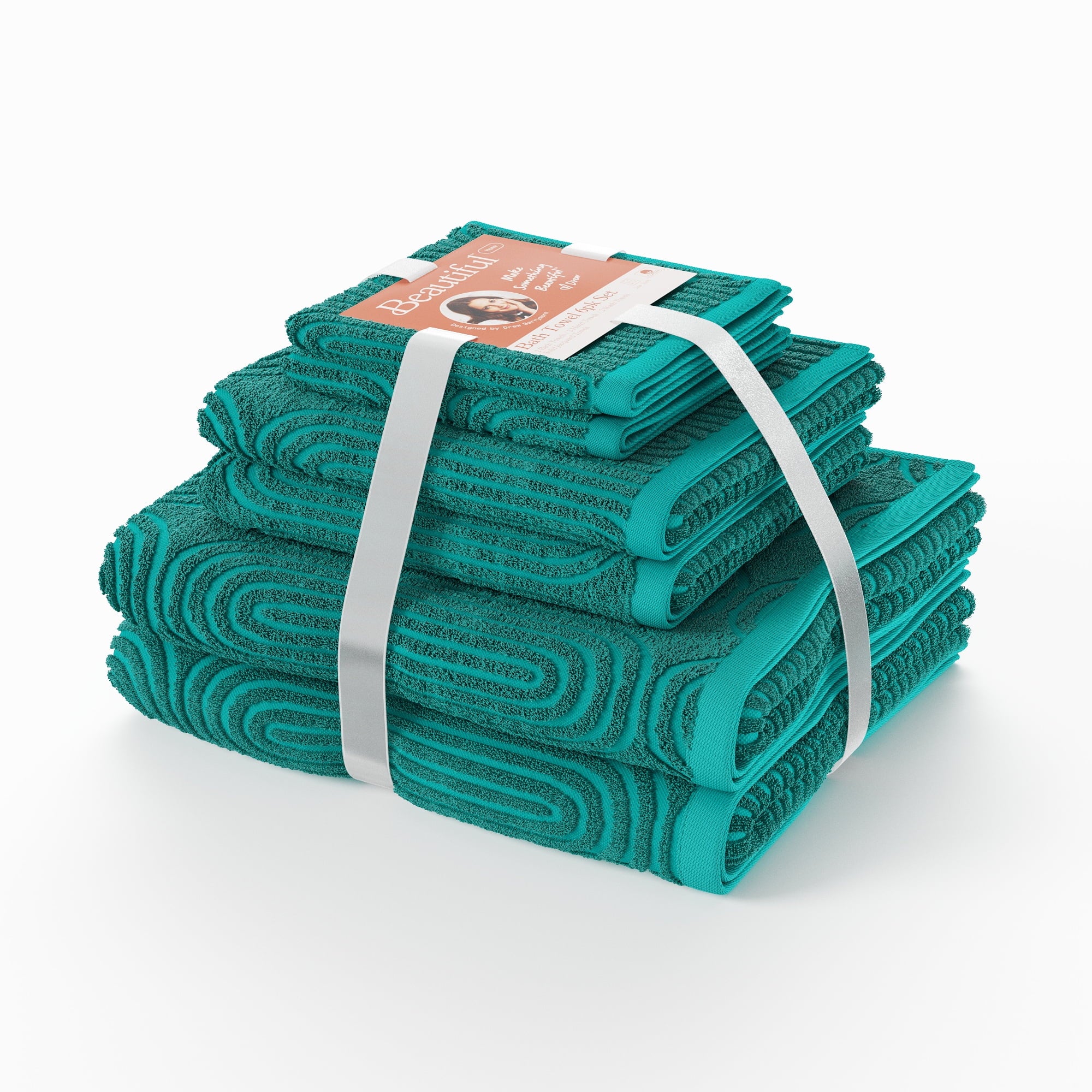 6-Piece Textured Bath Towel Set, Soft - Cotton Bath Towel Set