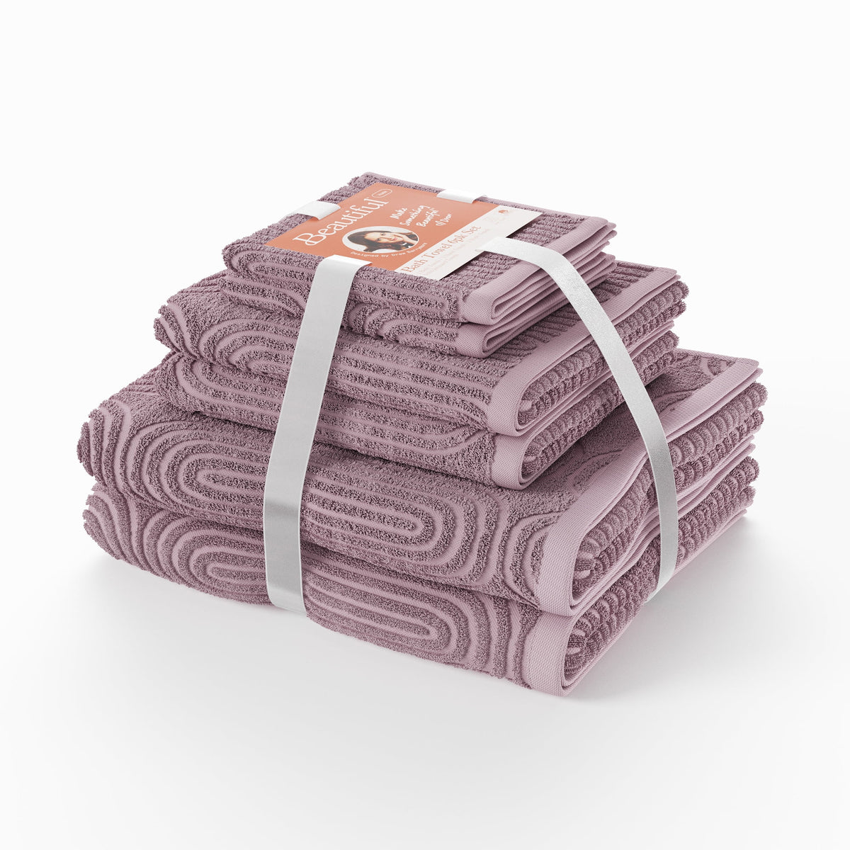 6-Piece Textured Bath Towel Set, Soft - Cotton Bath Towel Set