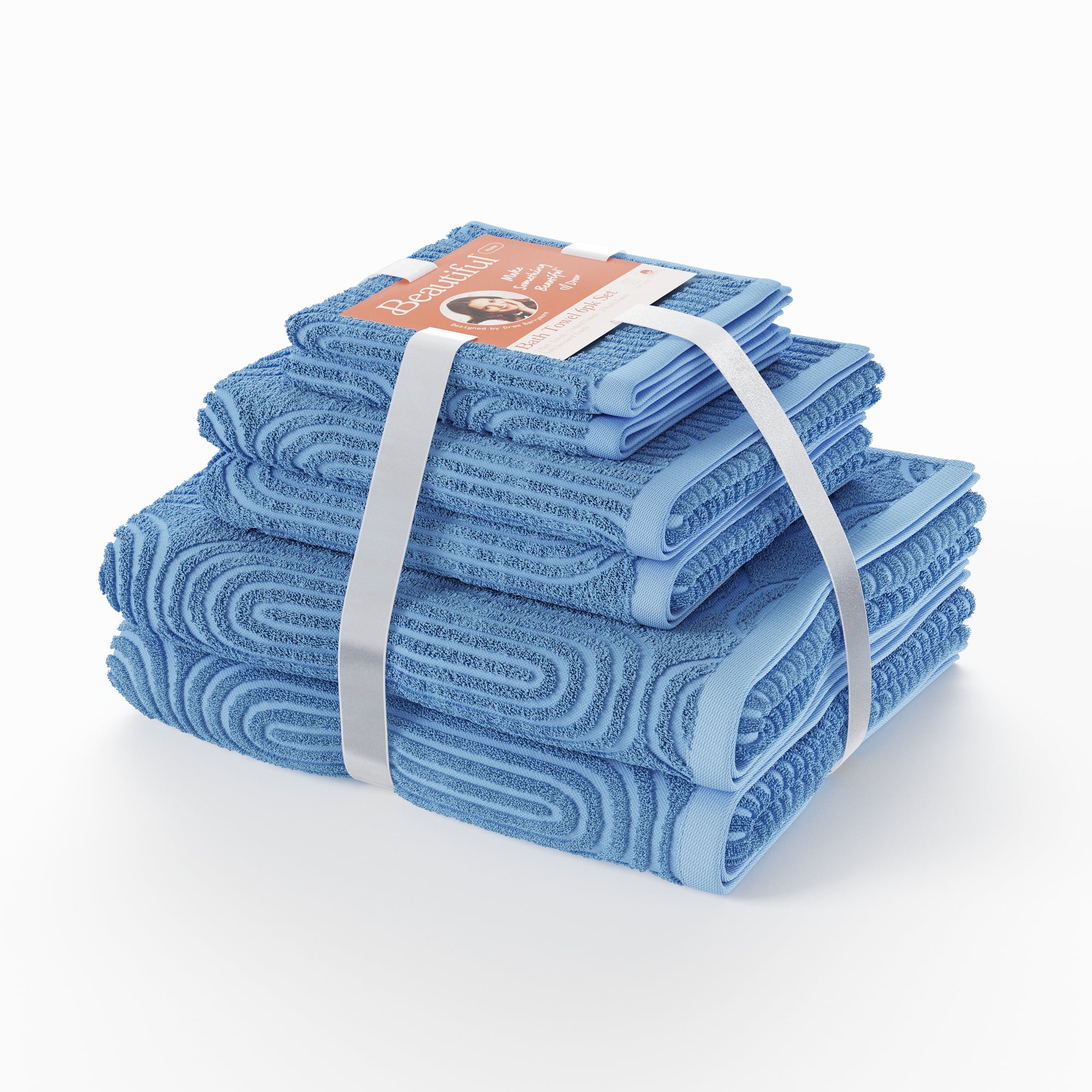 6-Piece Textured Bath Towel Set, Soft - Cotton Bath Towel Set