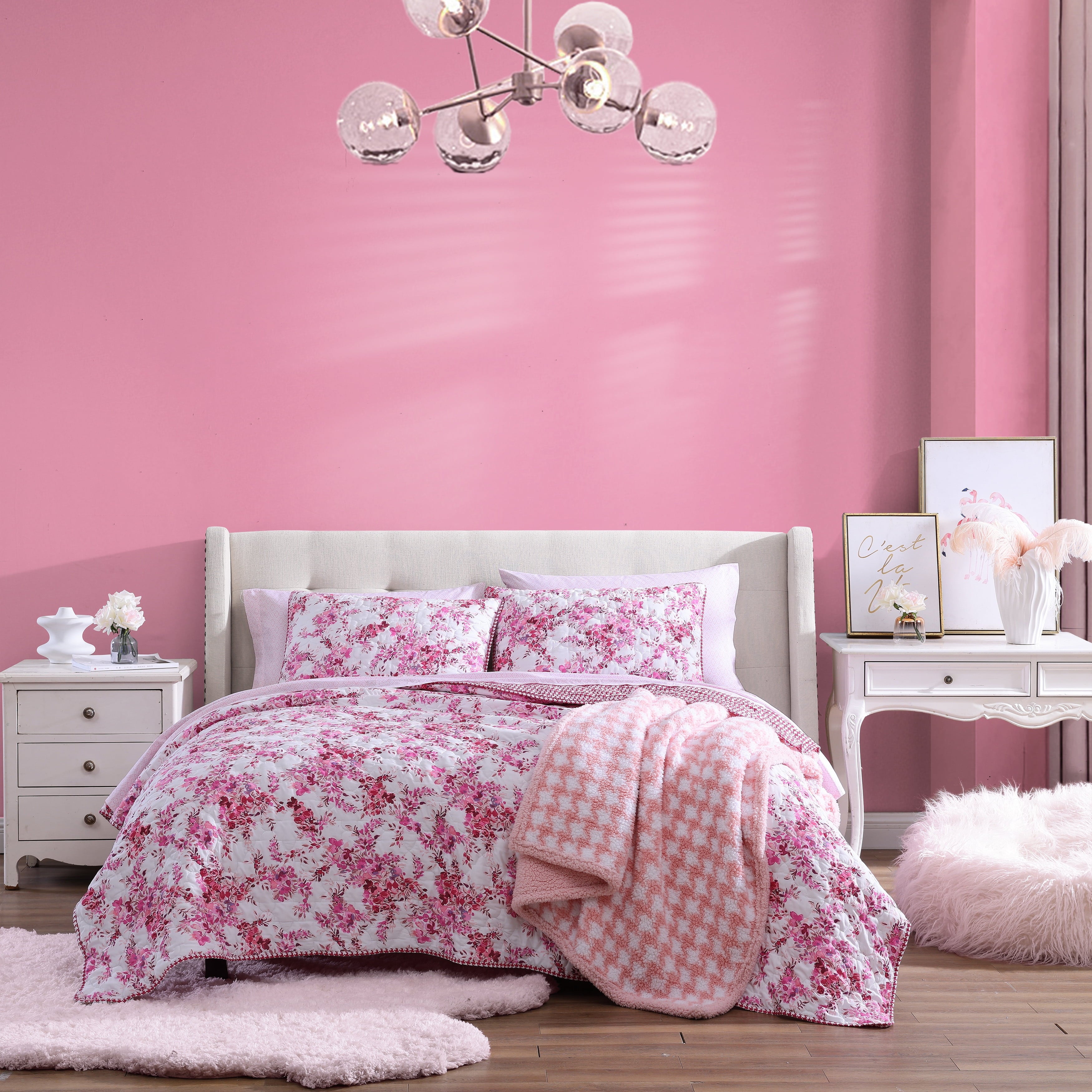 Betsey Johnson Floral Vineyard Pink - Microfiber Quilt Set