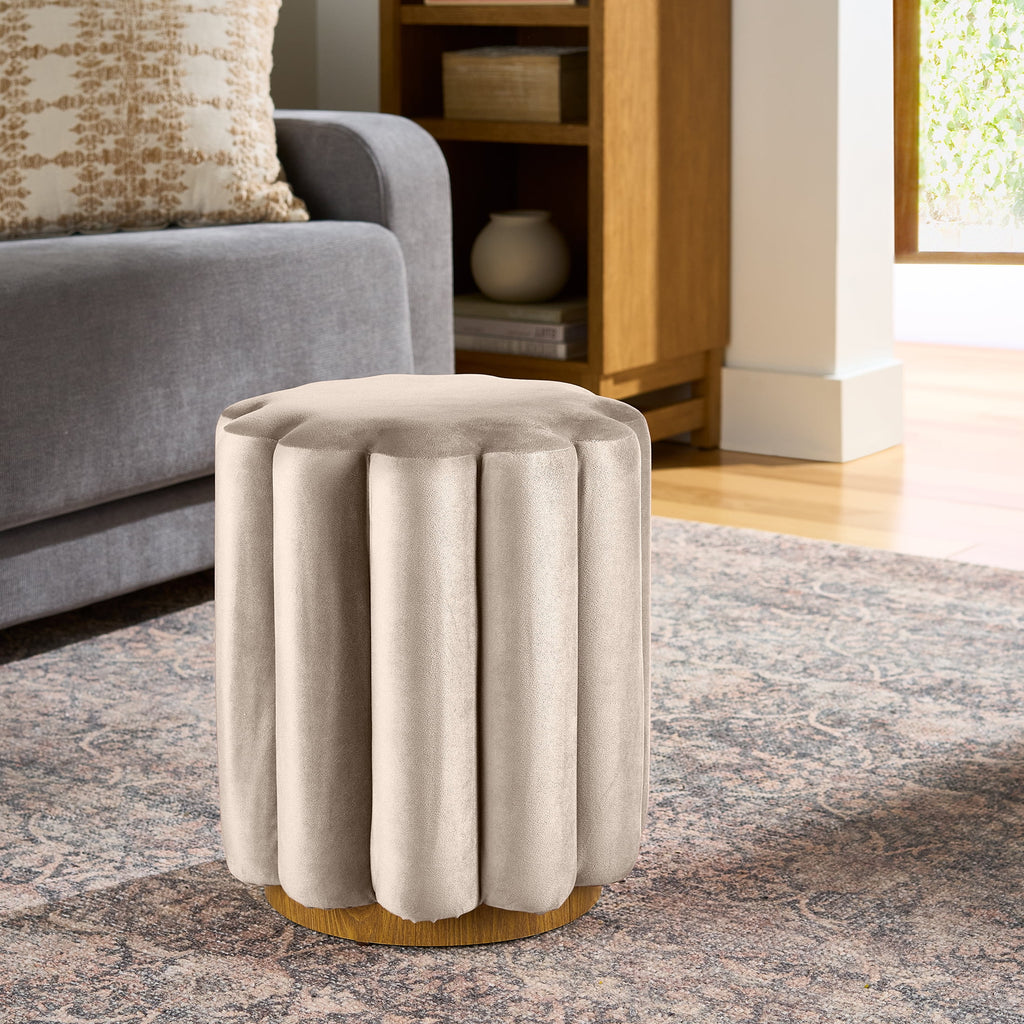 Lillian Velvet Tufted Ottoman, Beige - Dorm Room Essentials