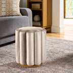 Lillian Velvet Tufted Ottoman, Beige - Dorm Room Essentials