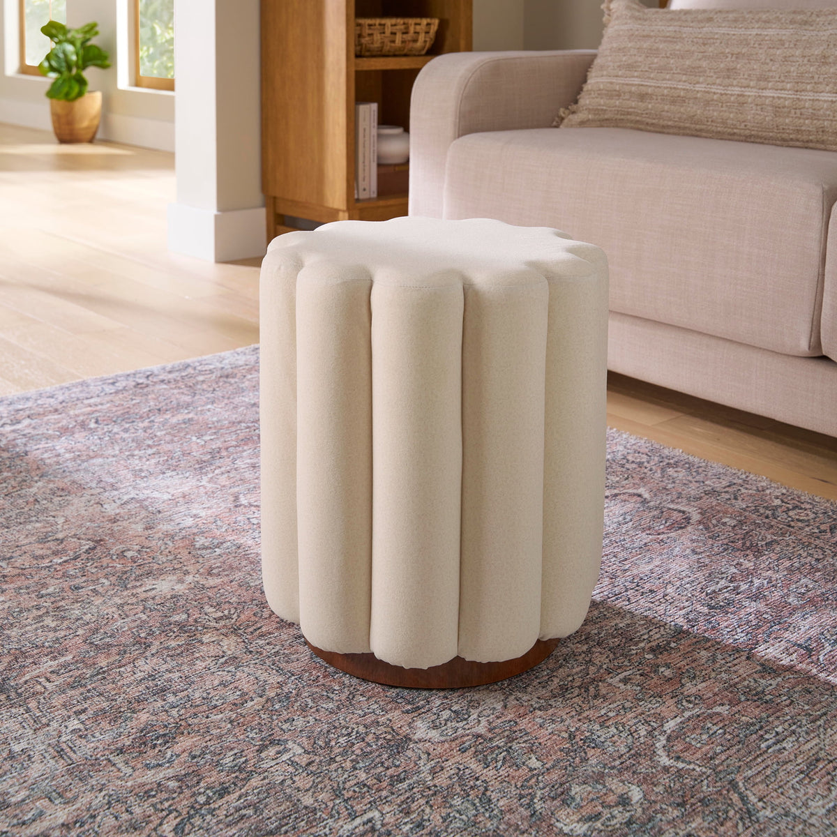 Lillian Velvet Tufted Ottoman, Beige - Dorm Room Essentials