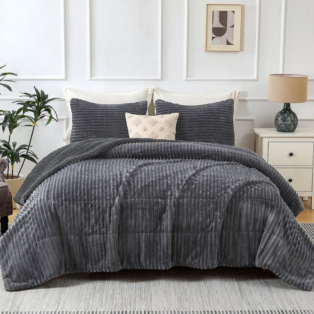 3 Piece Fleece Queen Comforter Set - - Comforter Set