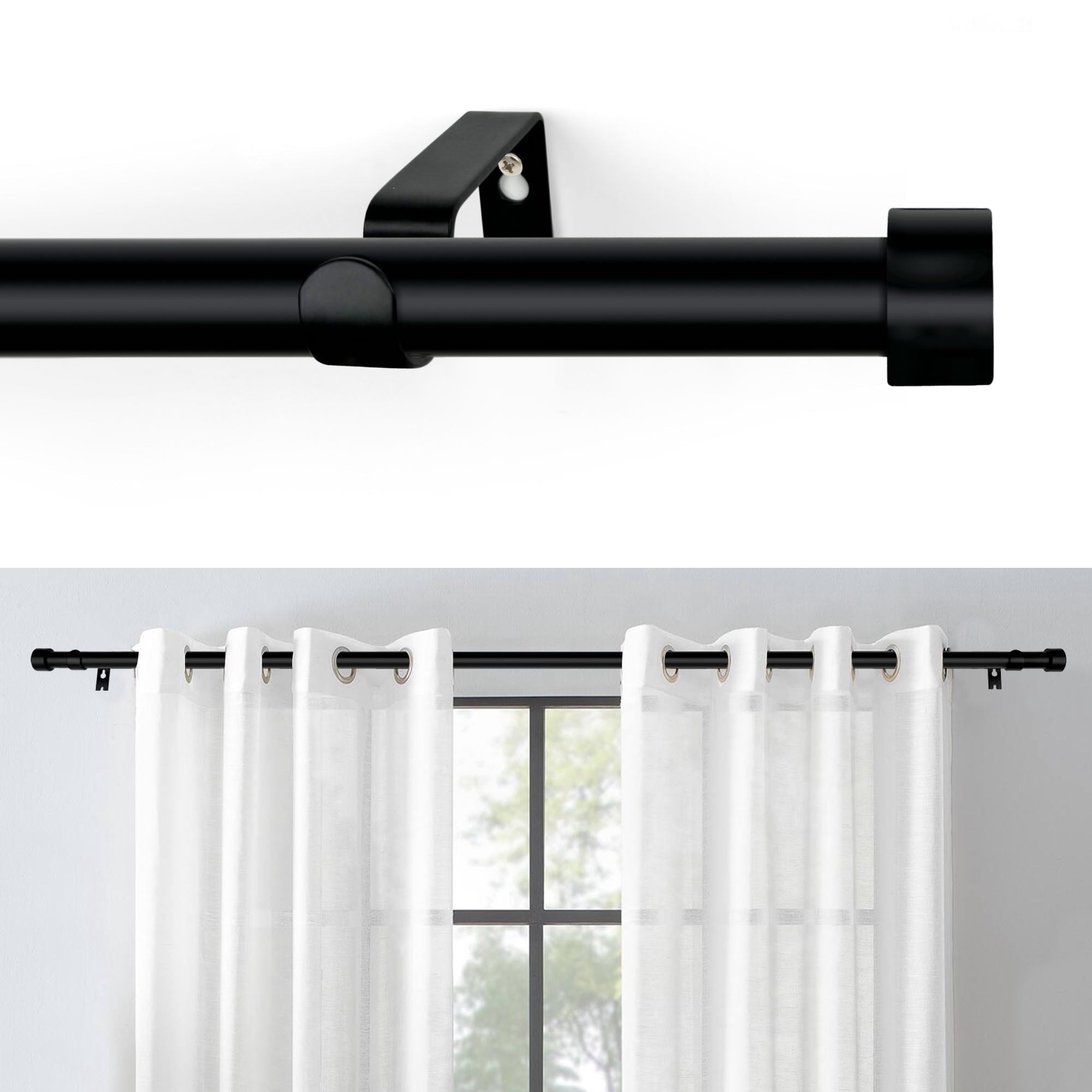 MaKefeile Classic 48 Inch Black Curtain - Adjustable Curtain Rod
