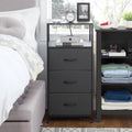 3 Drawer Fabric Nightstand with USB, - Dorm Room Essentials