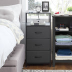 3 Drawer Fabric Nightstand with USB, - Dorm Room Essentials
