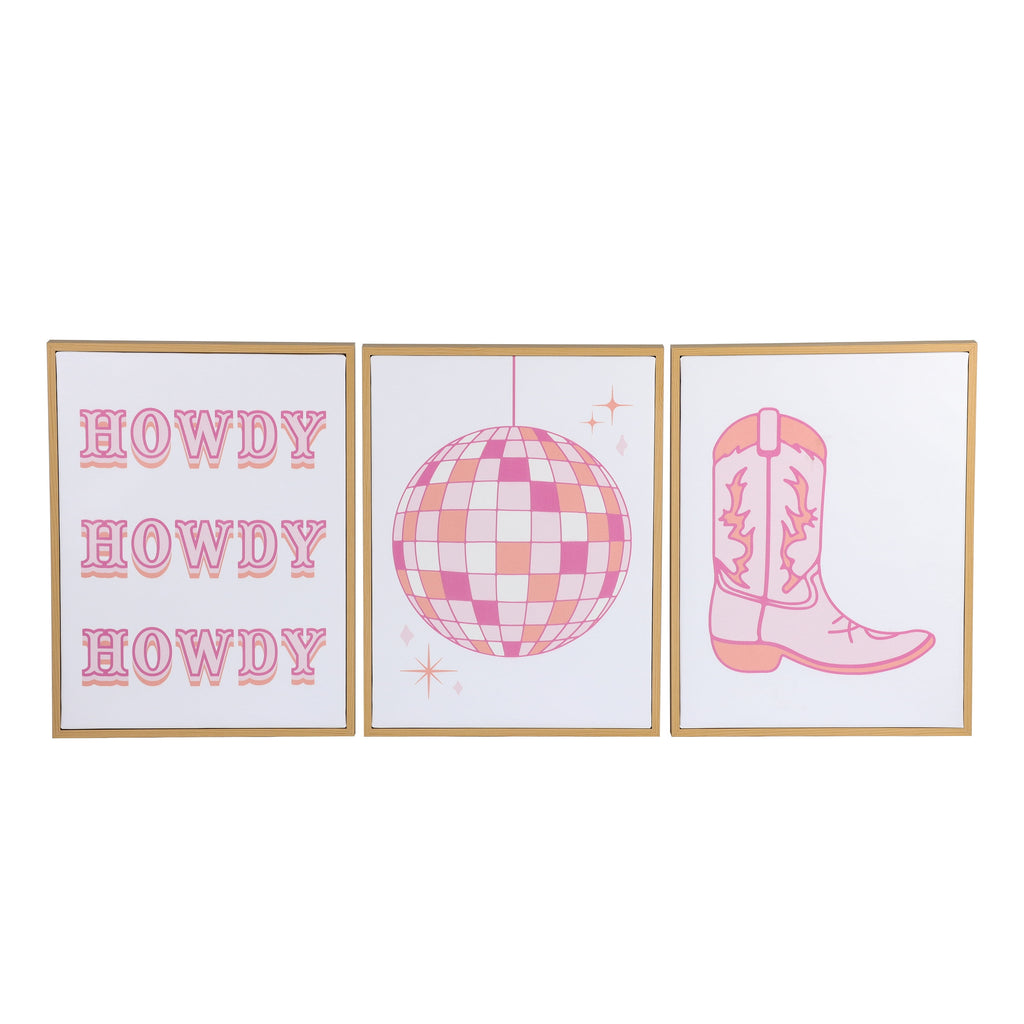 3 Pc Set Pink Western Theme Wall Art, - Dorm Room Essentials