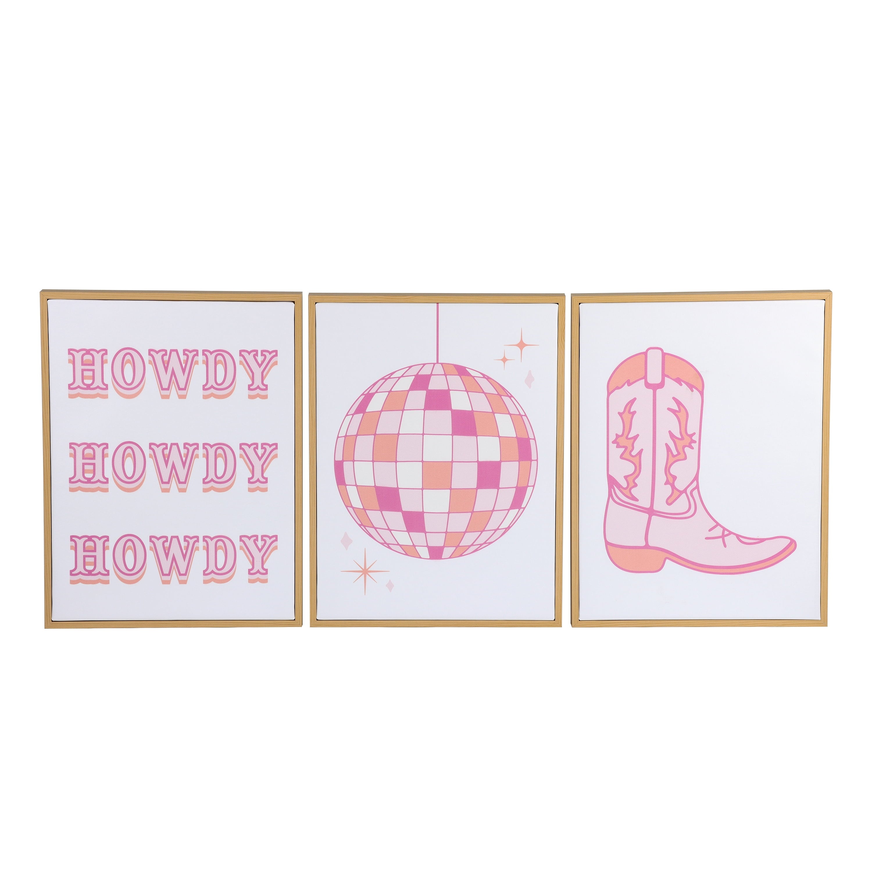 3 Pc Set Pink Western Theme Wall Art, - Dorm Room Essentials